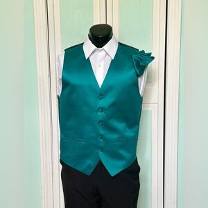Oasis Teal Satin Closed Back Vest Wedding Prom Tuxedo Men’s XS XSmall